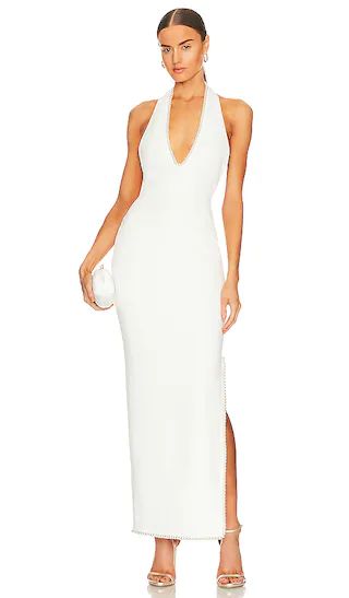 Khilan Pearl Trim Maxi Dress in White | Revolve Clothing (Global)