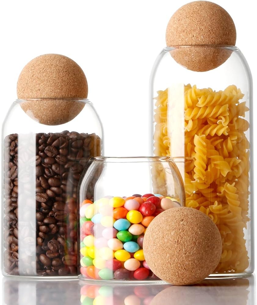 NUTRIUPS Glass Transparent Storage Container (Pack of 3) | 500 ML, 800 ML, 1200 ML | Ball Cork, W... | Amazon (US)