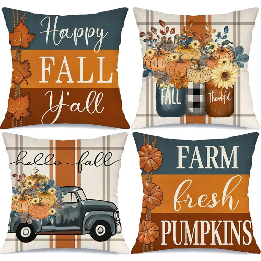 Fall Striped Mason Jar Pumpkin Throw Pillow Covers Thanksgiving Farmhouse Decorations Maple Leaf ... | Amazon (US)