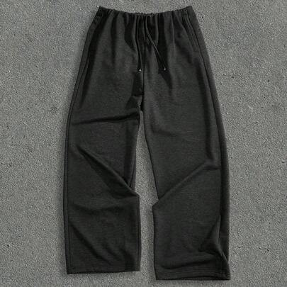 Men's Casual Simple Loose Dark Gray Straight Sweatpants, Suitable For Daily Wear | SHEIN