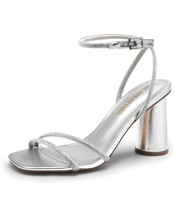 DREAM PAIRS Women's Strappy Round Heels Open Square Toe Ankle Strap Party Sandals Dress Shoes | Amazon (US)