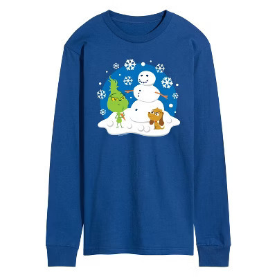 Men's Dr. Seuss The Grinch Christmas Snowy Scene Little Grinch & Little Max Long Sleeve Graphic T-Shirt - Royal Blue - Medium | Target
