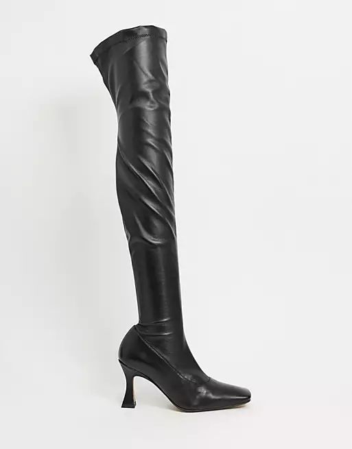 ASOS DESIGN Keisha premium stretch over the knee boots with interest heel | ASOS (Global)