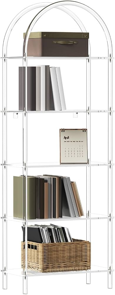 Acrylic Arched Bookshelf, 5-Tier Clear Bookcase, Modern Open Book Shelves for Home Office, Bedroo... | Amazon (US)