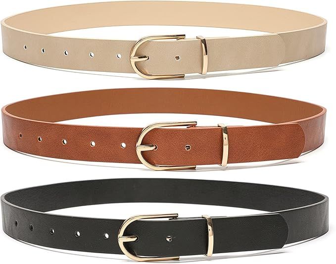 MORELESS 3 Pack Women's Faux Leather Waist Belt for Jeans Dress Black White Brown | Amazon (US)