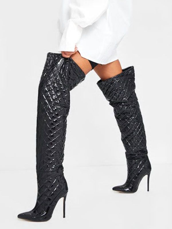 Women's Over The Knee Boots Black Pointed Toe Upper Stiletto Boots | Milanoo