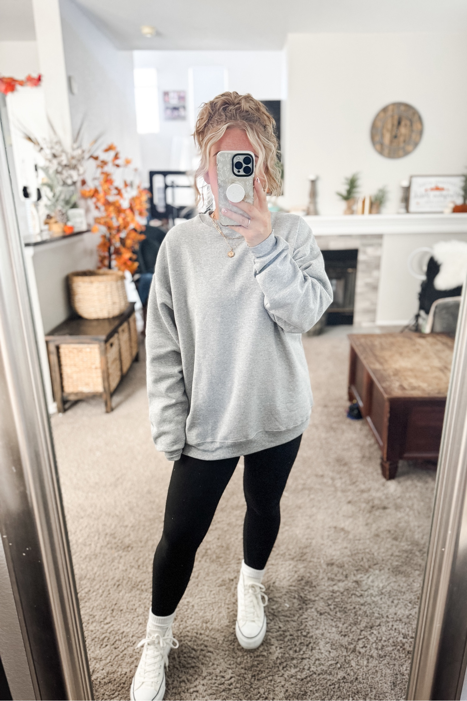 ON SALE $12 | Basic light grey crewneck sweatshirt, I sized up to a large, with leggings, crew socks, and high top converse. 


//Fall outfits 2024, comfy fall outfits, thanksgiving outfit,  Amazon fashion, fall fashion finds,Amazon fall fashion, petite fashion, casual mom outfit ideas, fall outfit amazon, amazon outfit ideas, casual outfit ideas, outfit inspo, casual fashion, amazon fall fashion,  casual outfit fall, cute casual outfit, outfit ideas fall, size 4-6, casual fall outfits, casual outfit ideas everyday, fall tops, fall shoes, fall bags #ltkfindsunder100 #ltksalealert #ltkseasonal

#LTKFindsUnder50 #LTKStyleTip #LTKShoeCrush