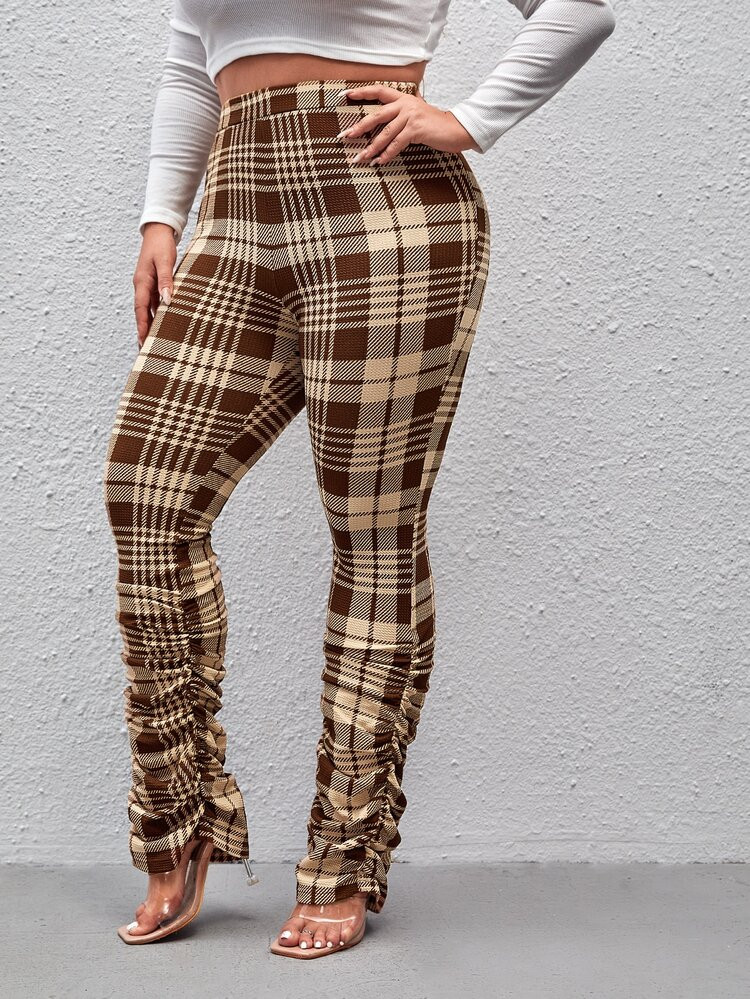 SHEIN SXY Plus Plaid Stacked Pants | SHEIN