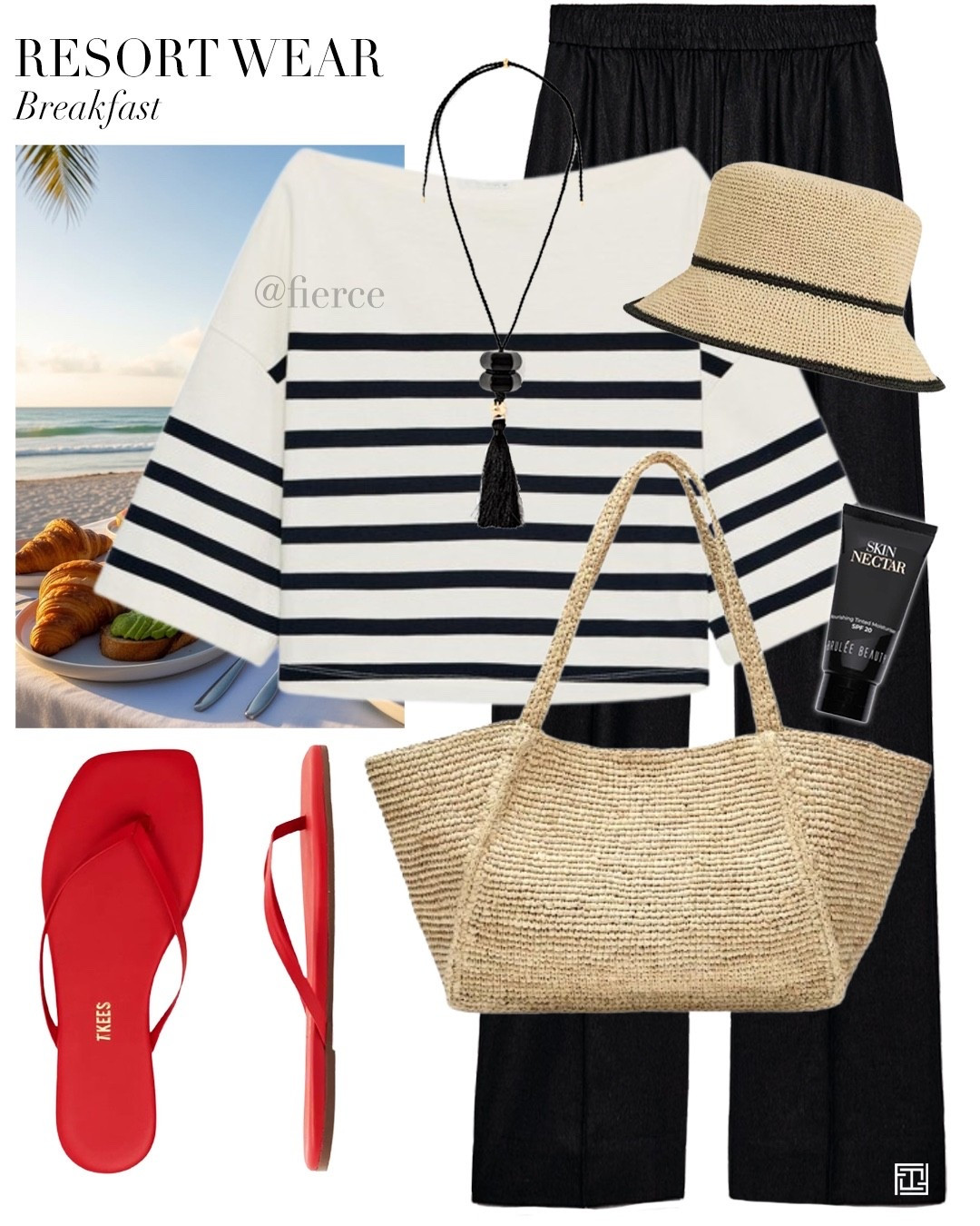 Striped boat neck  tshirt black linen trousers red sandals raffia tote beach holiday resort wear weekend look

#LTKuk #LTKsummer #LTKtravel