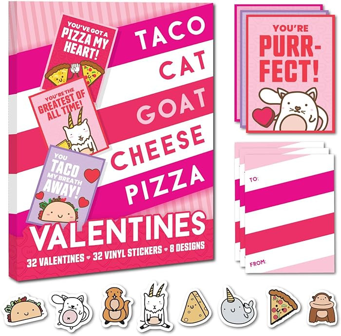 Dolphin Hat Games Taco Cat Goat Cheese Pizza Valentine's Day Cards - Great for Kids' School and C... | Amazon (US)