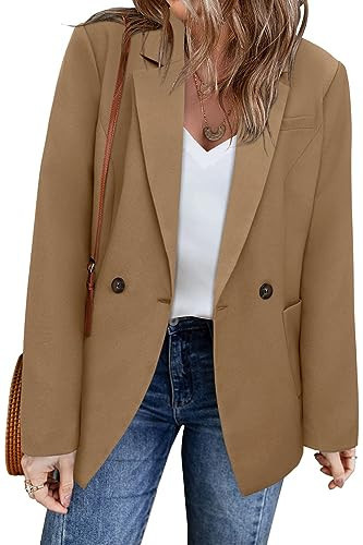 CHICZONE Womens Camel Blazer Long Sleeve Open Front Business Casual Blazer Jackets for Women with Pockets Khaki S | Amazon (US)