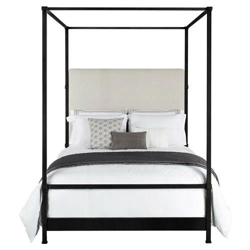 Quade Upholstered Black Iron Canopy Four Poster Bed - King | Kathy Kuo Home