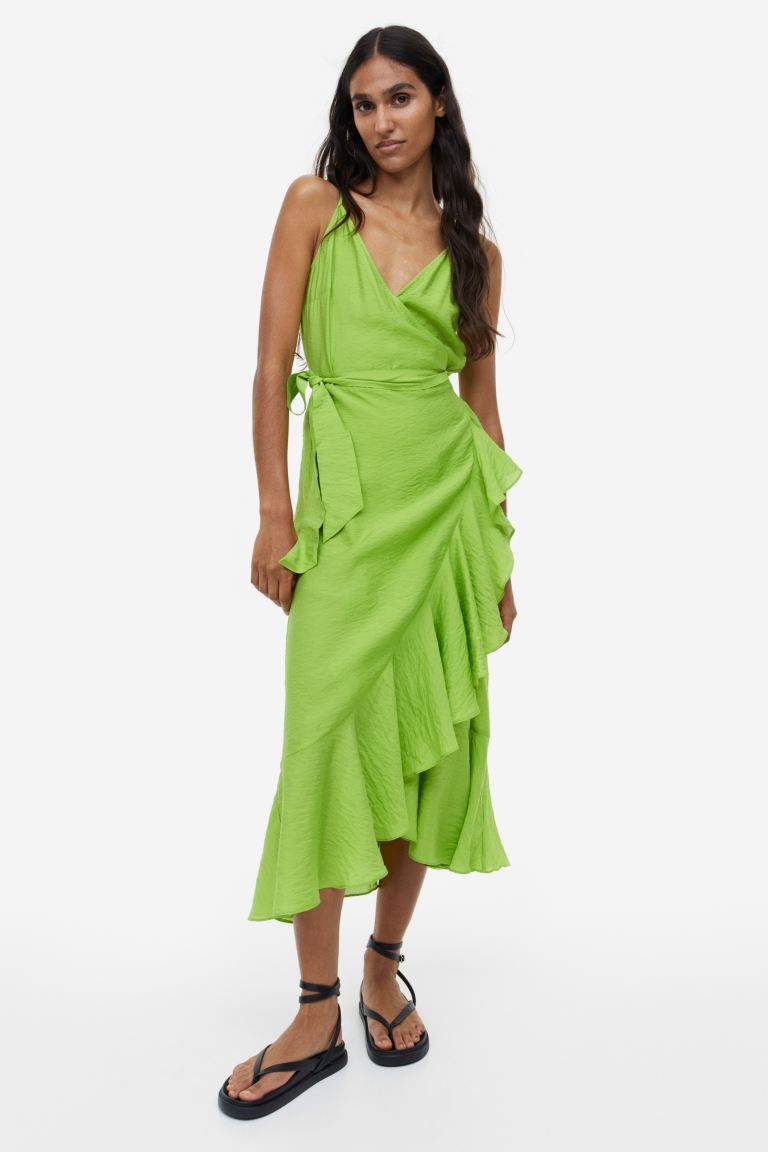 Flounce-trimmed Wrap Dress - Green - Ladies | H&M US | H&M (US + CA)
