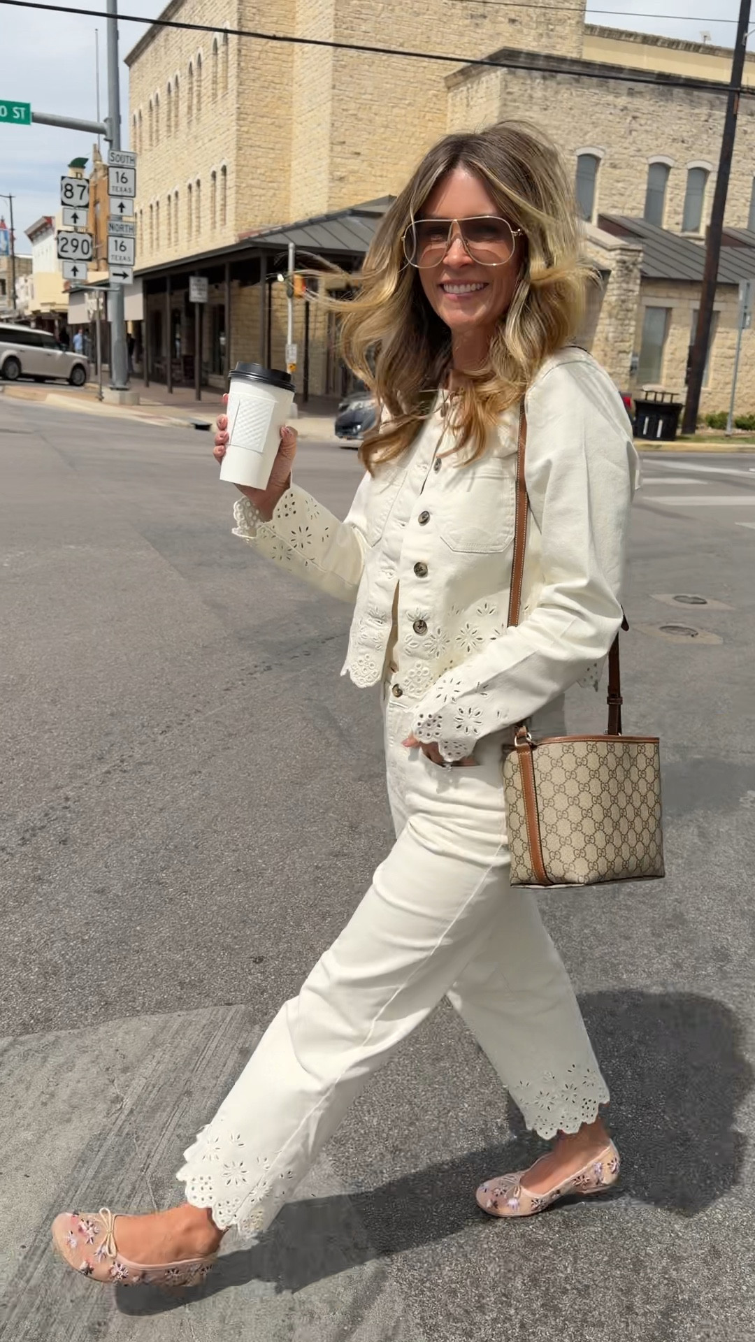 Today’s outfit from Walmart!!
Embroidered eyelet pants size 4
Eyelet jacket size small 
Studded ballet flats 
Miu miu sunglasses 
Gucci bucket bag 

🔍: Walmart fashion, Walmart, eyelet embroidered jeans, white jeans, white denim jacket, eyelet jacket, quince top, Gucci bucket bag, ballet flats, Miu miu sunglasses, affordable fashion, budget friendly, petite style, moms over 40 style, Texas content creator 

#LTKPetite #LTKOver40 #LTKootd