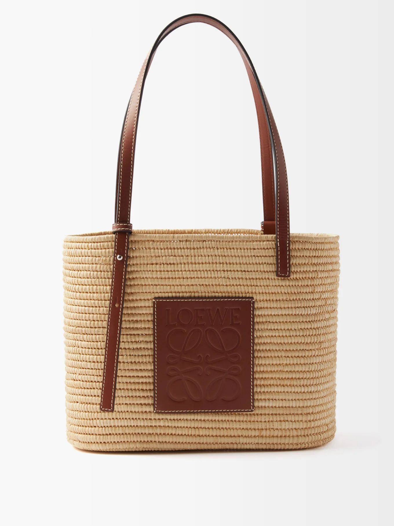 Anagram-logo leather-trim raffia basket bag | LOEWE | Matches (UK)