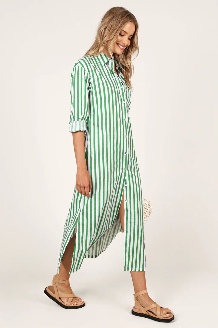 Mira Oversized Shirt Dress - Green Stripe | Petal & Pup (US)