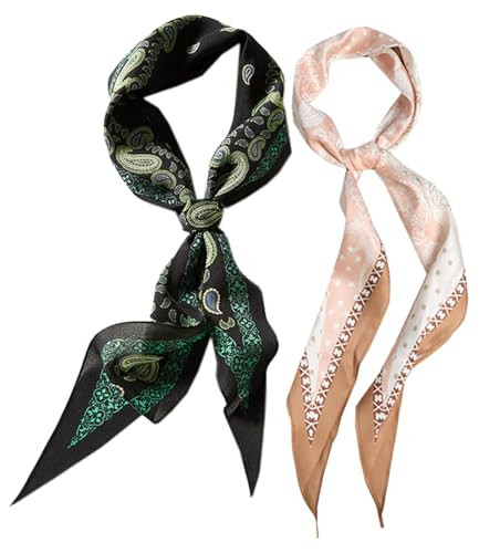 AruiLeo 2pcs Satin Silk Angular scarf For Handbags Silk Head Handle Ribbon Scarfs For Hair Fashion Skinny Scarves For Women Gift (Black Khaki) | Amazon (US)