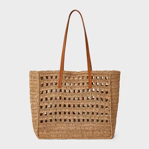 Straw Packable Boxy Tote Handbag - Universal Thread™ Beige: Double Handle, Knit Design | Target