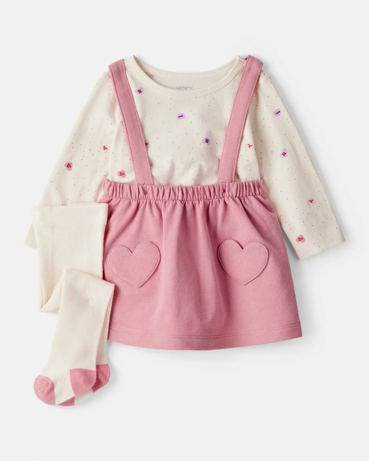 Baby Girl Valentine's Day 3-Piece Heart Long-Sleeve Top & Skirt Set - Pink | Carter's Inc