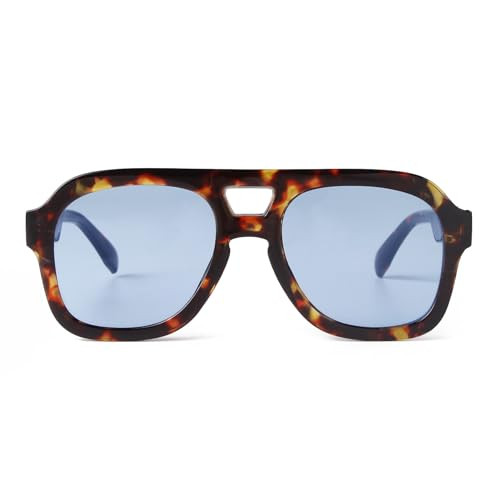 SDINM Trendy Blue Aviator Sunglasses for Women Men Designer Hexagon Square Thick Frame Sun Glasse... | Amazon (US)