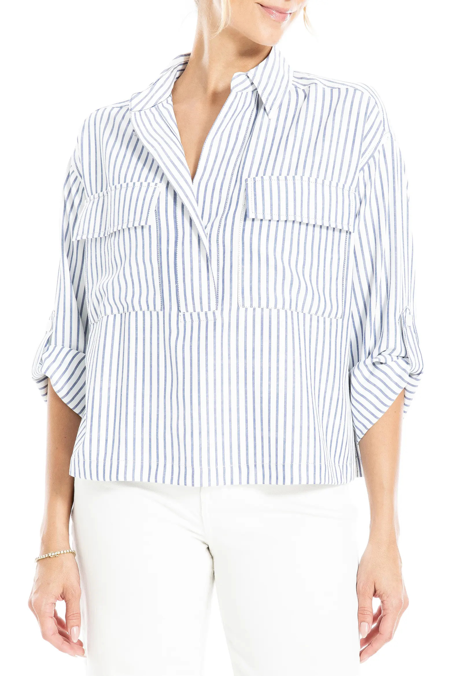 Grid Print Roll Sleeve Popover Shirt (Women) | Nordstromrack | Nordstrom Rack