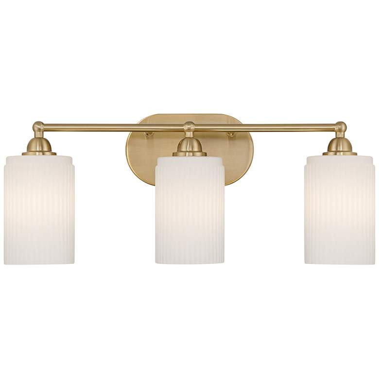David 22" Wide Soft Gold and White Glass 3-Light Bath Light | Lamps Plus