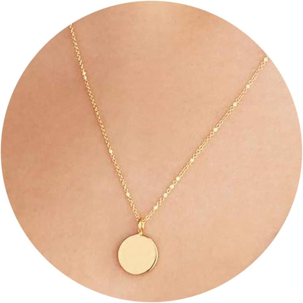 Dainty Bar Necklace for Women,Gold/Silver Cute Delicate Disc Necklcace,Trendy Elegant Dot Fashion... | Amazon (US)