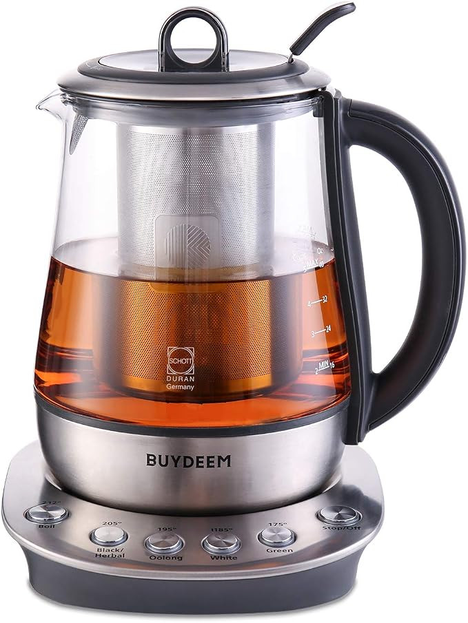 BUYDEEM K2423 - Tetera eléctrica de acero inoxidable 316 duradera y vidrio Schott alemán, infus... | Amazon (US)