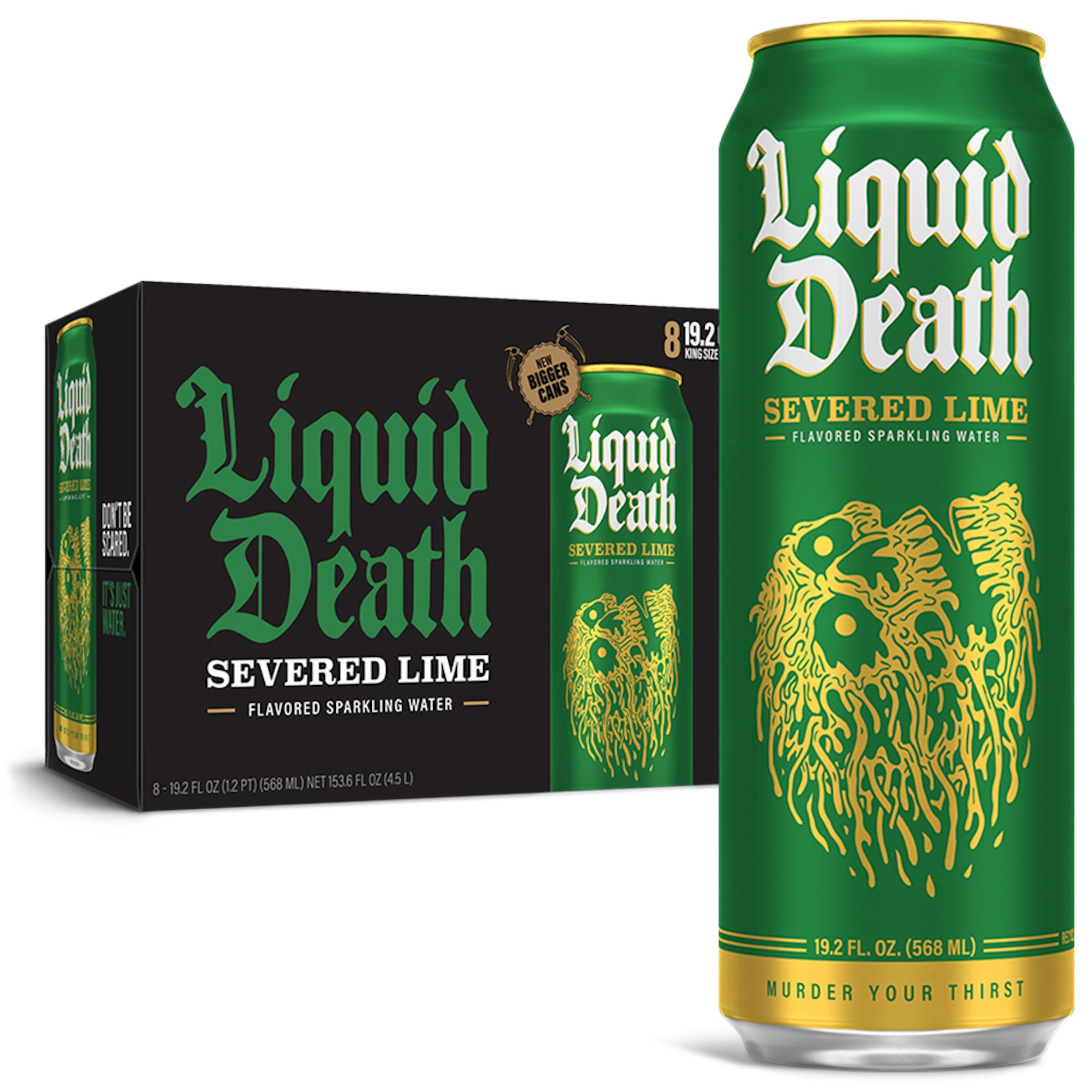 Liquid Death, Severed Lime, Lime-Flavored Sparkling Water, 8-Pack (19.2oz Cans), Low Calorie & No... | Amazon (US)