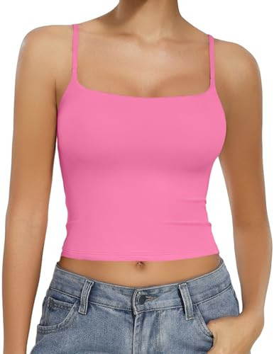 Avidlove Camisole Tank Top for Women Square Neck Spaghetti Straps Double Lined Y2K Going Out Cami Tops Hot Pink L | Amazon (US)