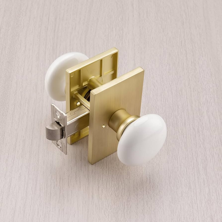 NCL White Door Knob, Satin Brass Porcelain Door Knobs Interior, Rectangle Door Levers for Bedroom... | Amazon (US)