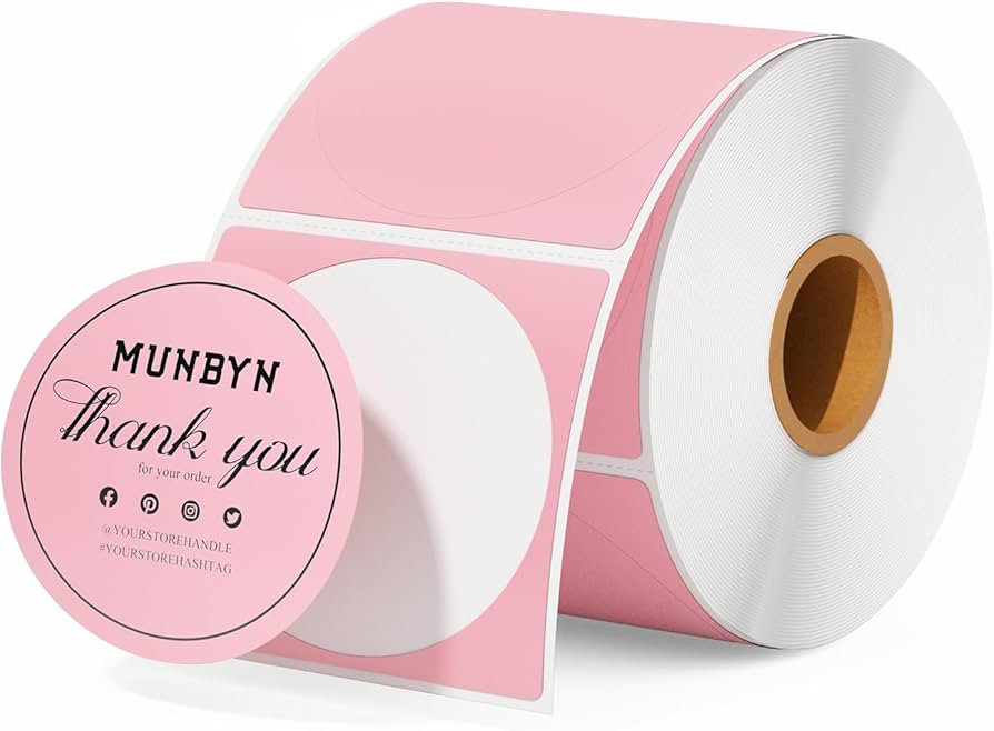 MUNBYN 2 Inch Pink Circle Thermal Sticker Labels, Self-Adhesive Round Direct Thermal Labels, Mult... | Amazon (US)