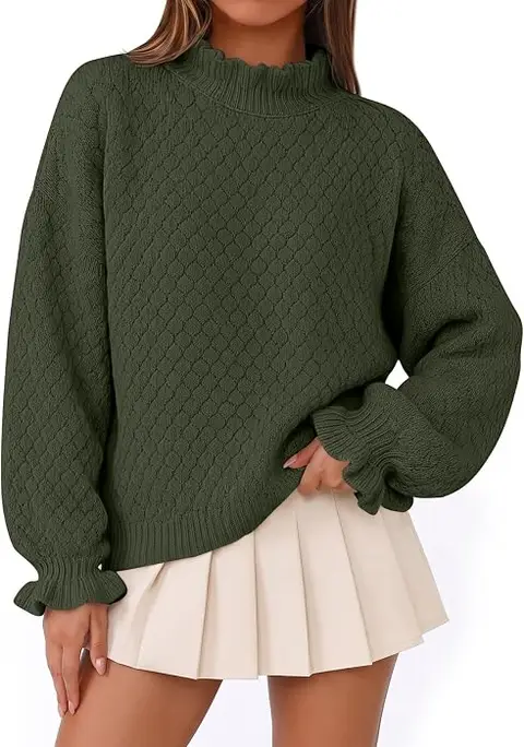 Women's Fall Oversized Sweaters Mock Neck Cable Knit Pullover Tops