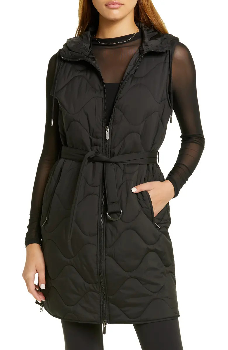 Belted Quilted Longline Recycled Polyester Vest | Nordstrom