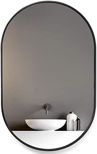 HOWOFURN Wall Mounted Mirror, 24x36 Oval Bathroom Mirror, Black Vanity Wall Mirror w/ Stainless S... | Amazon (US)
