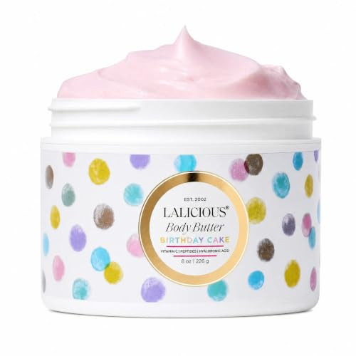 LALICIOUS Birthday Cake Shimmering Whipped Body Butter 8oz | Long-Lasting Shimmer & Deep Moisture | Shea Butter + Hyaluronic Acid Body Cream | Vitamin C & Peptides | Firming & Skin-Softening | Amazon (US)