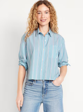 Cropped Button-Down Striped Shirt | Old Navy (US)