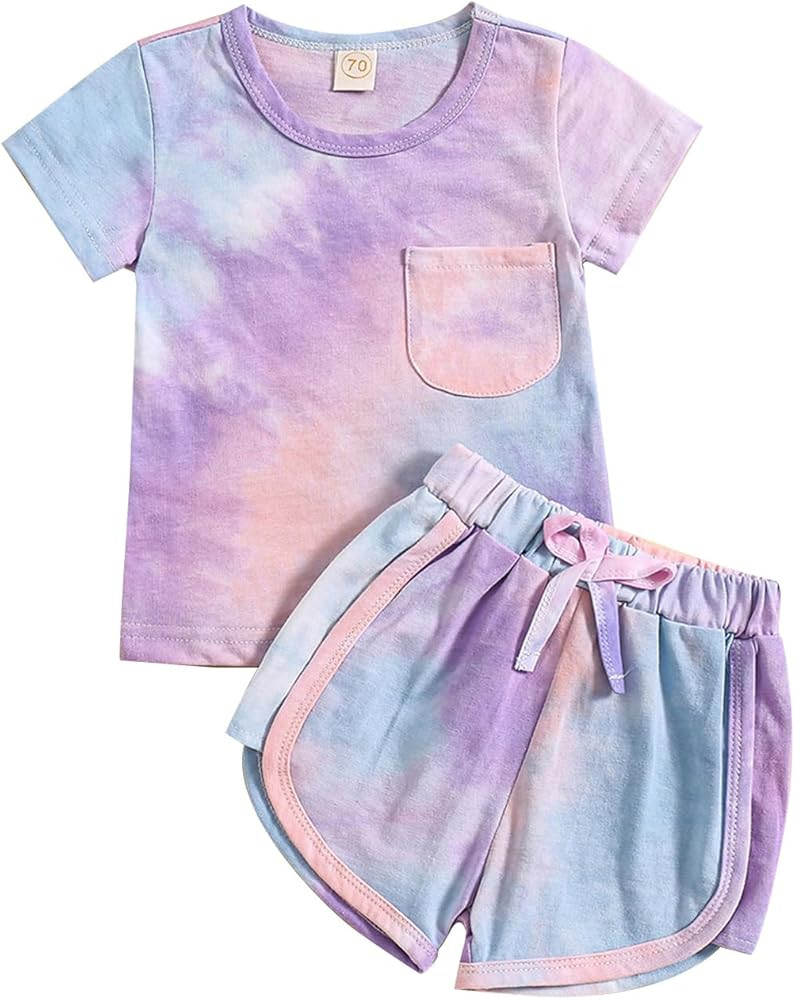 Amazon.com: Aruzig Toddler Baby Girl Summer Outfits Tie dye Short Sleeve T-Shirt and Shorts 2Pcs ... | Amazon (US)