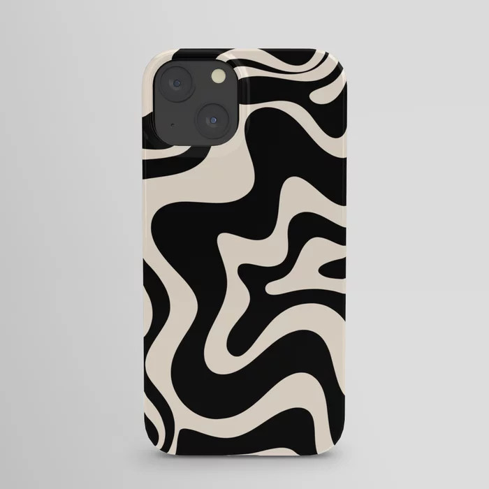 Retro Liquid Swirl Abstract in Black and Almond Cream  iPhone Case | Society6