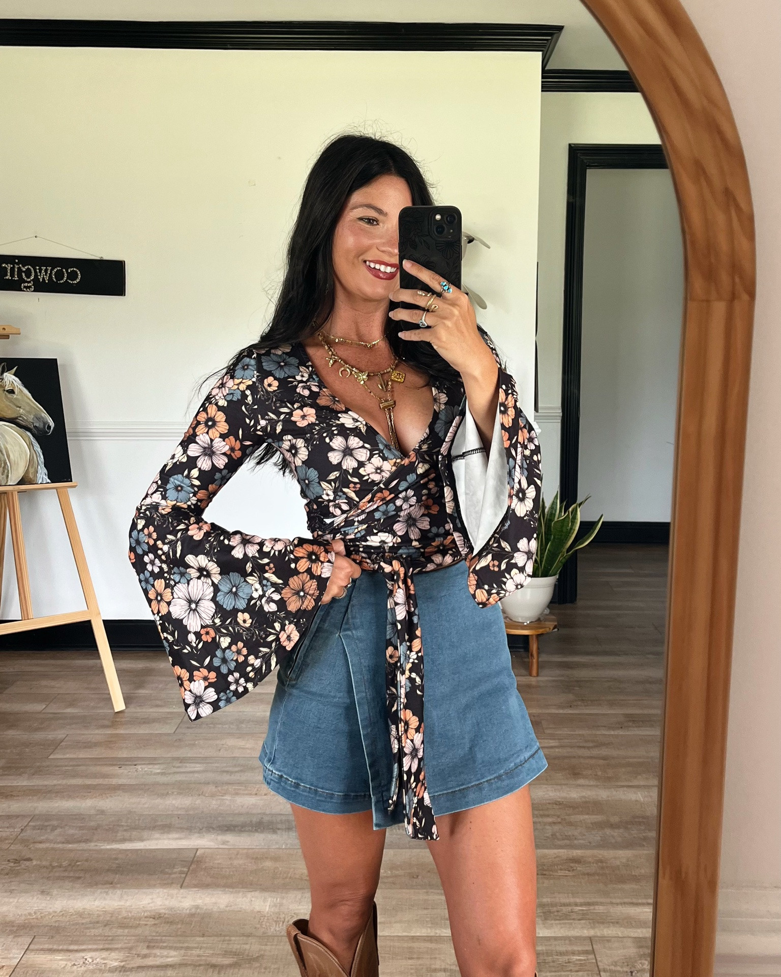 Bell sleeve wrap top comes in multiple prints! Code LORI20 for 20% off. Wearing smalls in both top and skort

#LTKootd #LTKgrwm #LTKSeasonal