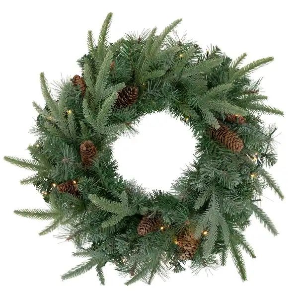 24" Pre-Lit Artificial Mixed Pine and Pine Cone Christmas Wreath | Bed Bath & Beyond