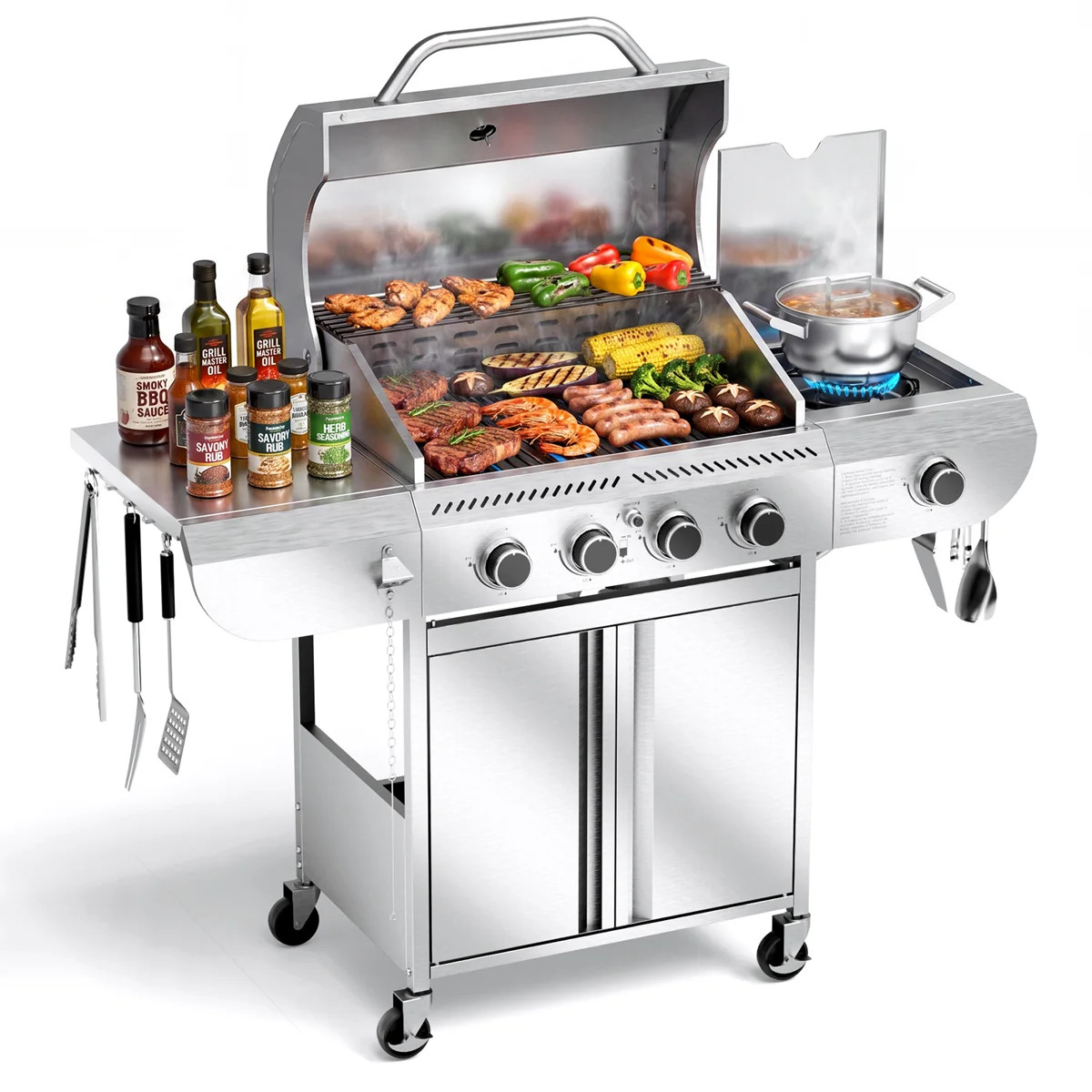 COWSAR Stainless steel 4 -Burner Liquid Propane Gas Grill 1 -Side Burner | Wayfair North America