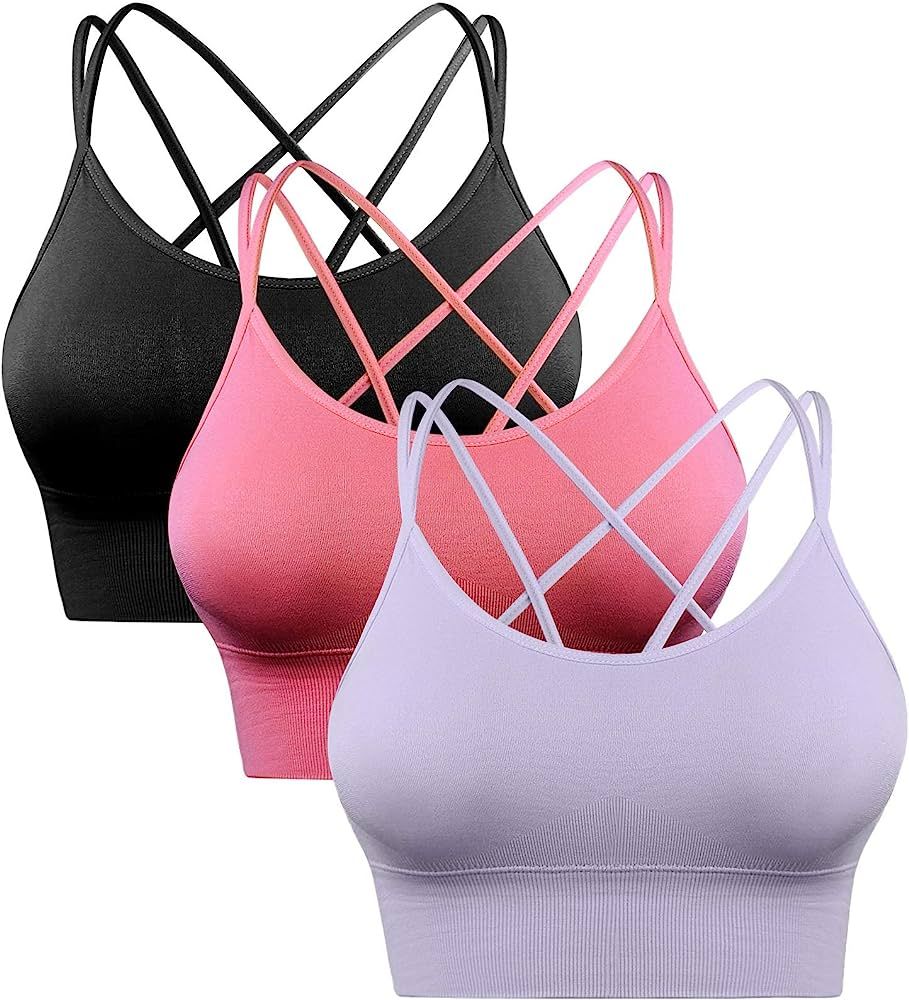 Sykooria 3 Pack Strappy Sports Bra for Women Sexy Crisscross for Yoga Running Athletic Gym Workout F | Amazon (US)