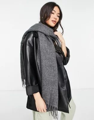 ASOS DESIGN supersoft scarf with tassels in charcoal gray | ASOS (Global)