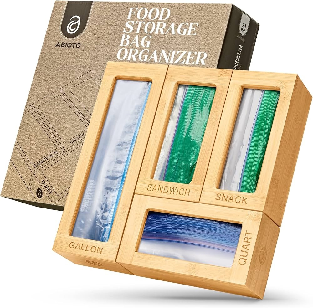 Food Storage Bag Organizer - Elegant and Sturdy Boxes with Laser Engraved Titles to Keep Kitchen ... | Amazon (US)