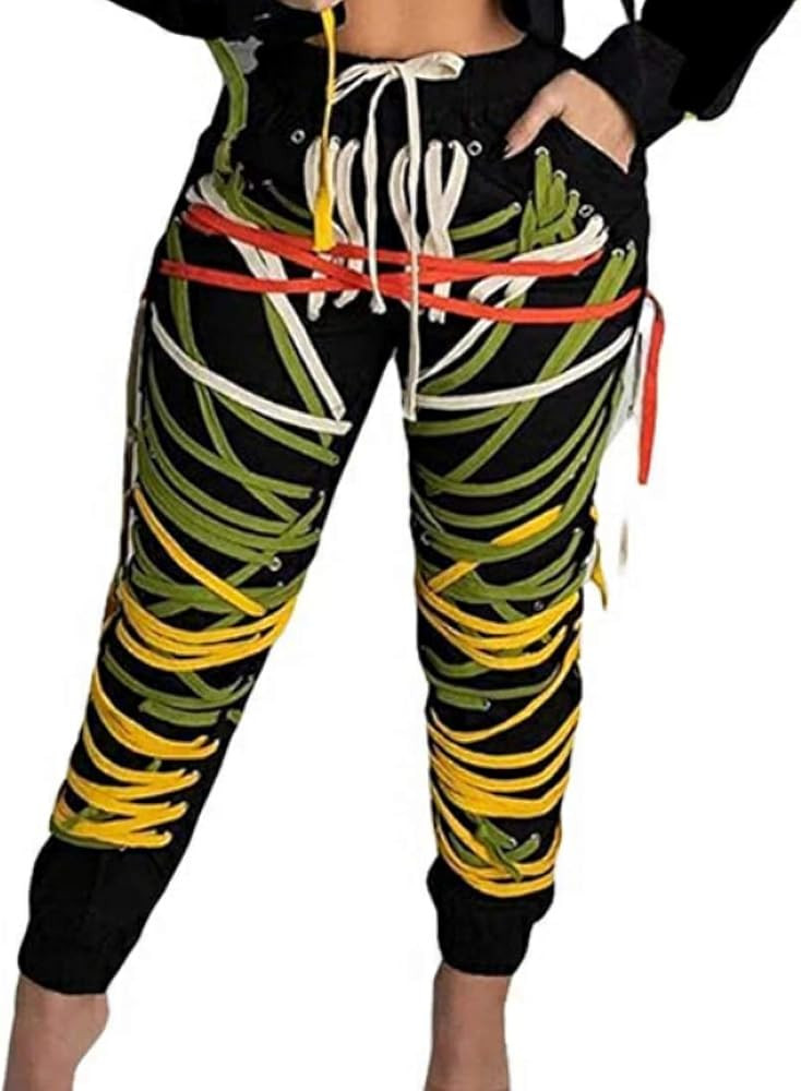 Women's Casual Loose Straps Drawstring Jogger Tapered Strings Bandage Hip Hop Sweatpants Trousers... | Amazon (US)