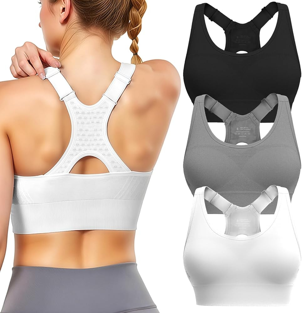 Adjustable Sports Bras for Women: 3 Pack High Support Padded Racerback Sport for Large Bust Worko... | Amazon (US)