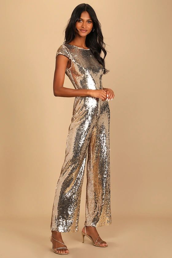Follow the Starlight Gold Sequin Jumpsuit | Lulus (US)