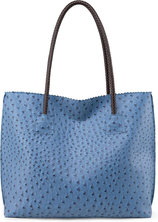Milan Chiva Tote Bag for Women with Zipper Large Ostrich Vegan Leather Shoulder Purses and Handba... | Amazon (US)