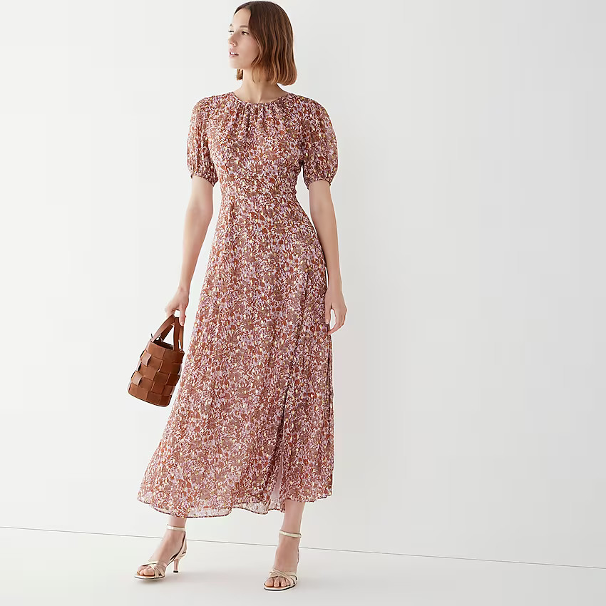 Open-back metallic clip-dot dress in bouquet floral | J. Crew US